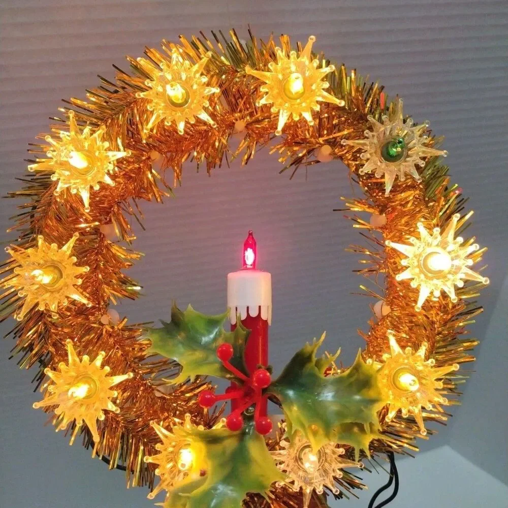 Vintage Christmas Beacon 18 Light Candle Wreath Flashing Lights with Box WORKING